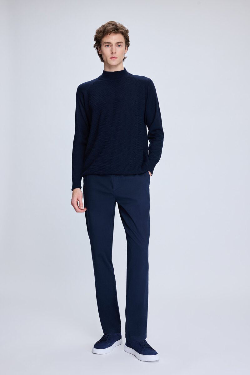 Lacivert Regular Fit Jakarlı Yarım Balıkçı Yaka Yünlü Kazak - Hatemoğlu (1)