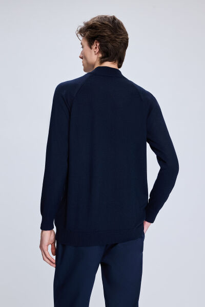 Lacivert Regular Fit Jakarlı Yarım Balıkçı Yaka Yünlü Kazak - 5