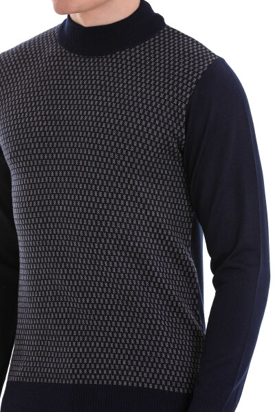 Lacivert Regular Fit Jakarlı Yarım Balıkçı Yaka Yünlü Triko Kazak - 9