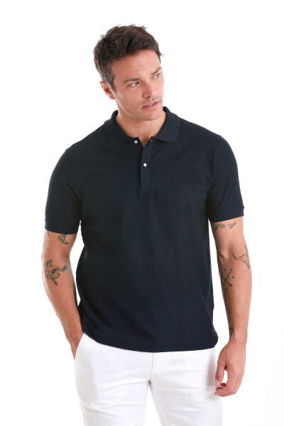 Lacivert Regular Fit Merserize Polo Yaka Pamuklu Tişört - 4