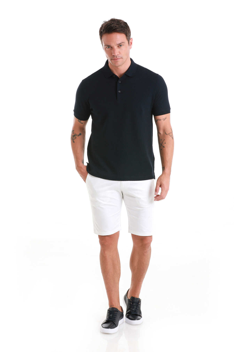 Lacivert Regular Fit Merserize Polo Yaka Pamuklu Tişört - Hatem Saykı (1)