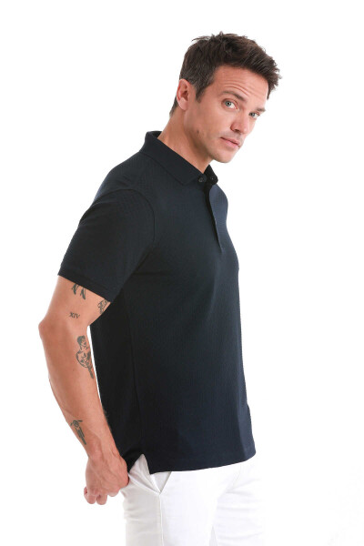 Lacivert Regular Fit Merserize Polo Yaka Pamuklu Tişört - 4