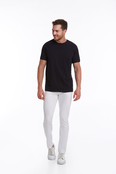 Lacivert Slim Fit 100% Pamuk Bisiklet Yaka Tişört - 3