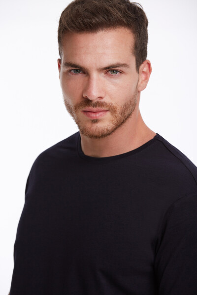 Lacivert Slim Fit 100% Pamuk Bisiklet Yaka Tişört - 5