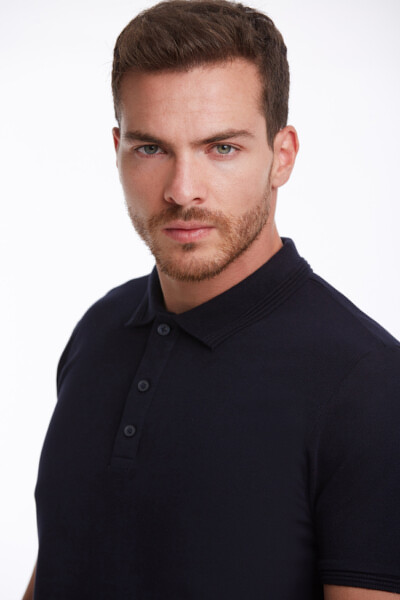 Lacivert Regular Fit 100% Pamuk Polo Yaka Tişört - 5