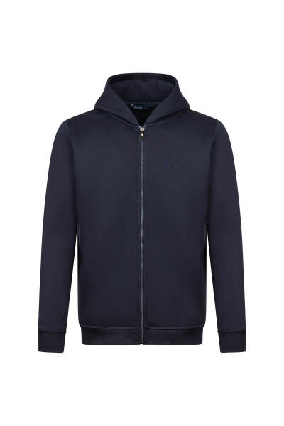 Lacivert Regular Fit Pamuklu Tam Fermuarlı Kapüşonlu Sweatshirt 