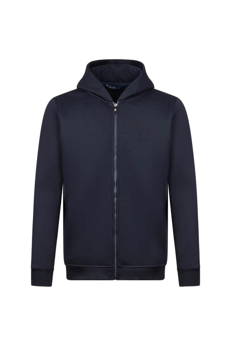 Lacivert Regular Fit Pamuklu Tam Fermuarlı Kapüşonlu Sweatshirt - HTML