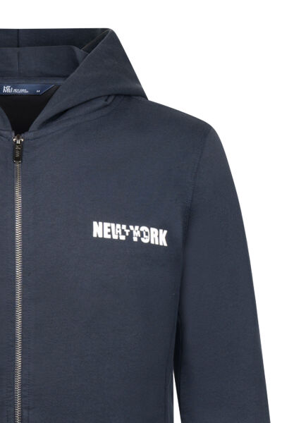 Lacivert Regular Fit Pamuklu Tam Fermuarlı Kapüşonlu Sweatshirt - 3