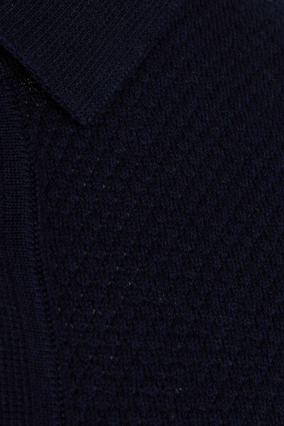 Lacivert Regular Fit jakarlı Pamuklu Polo Yaka Triko Tişört - 3