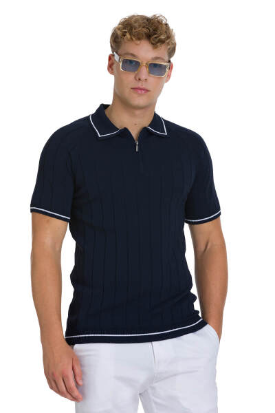Lacivert Regular Fit Polo Yaka Rayon Tişört - 1