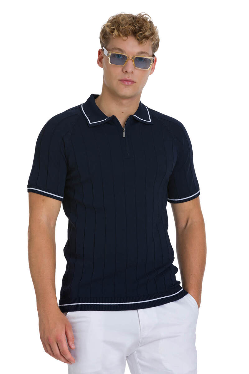 Lacivert Regular Fit Polo Yaka Rayon Tişört - SAYKI