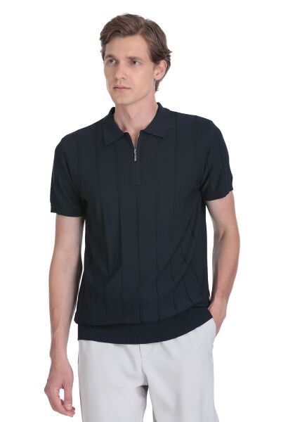 Lacivert Regular Fit Polo Yaka Rayon Tişört - 1