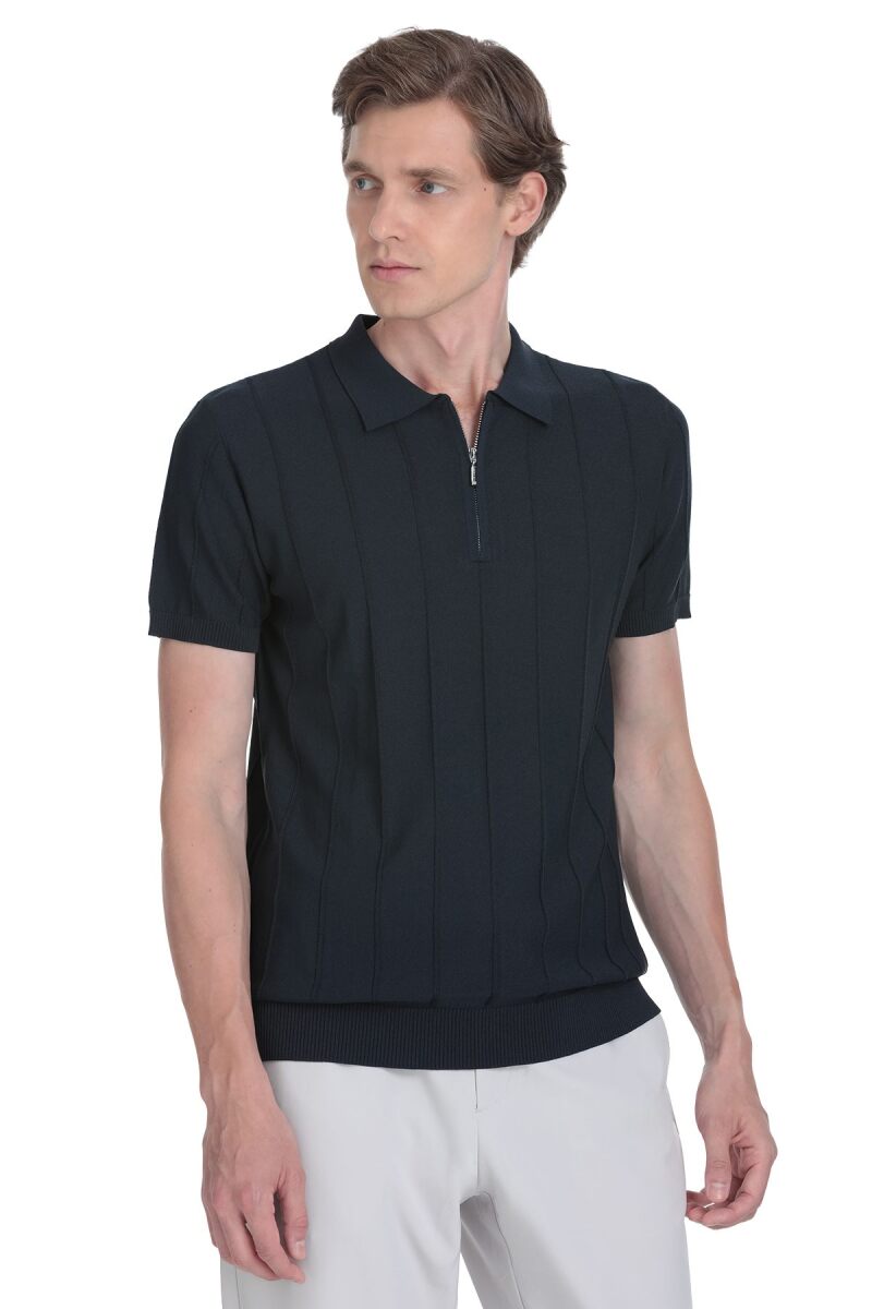 Lacivert Regular Fit Polo Yaka Rayon Tişört - Saykı (1)