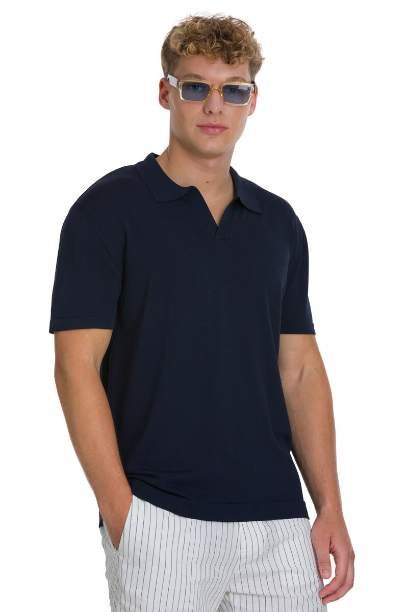 Lacivert Regular Fit Polo Yaka Rayon Tişört - Saykı