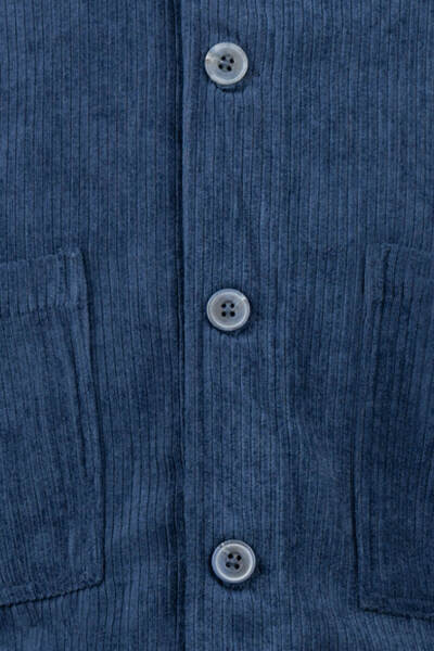 Lacivert Regular Fit Shacket Uzun Kol Fitilli Kadife Gömlek - 3