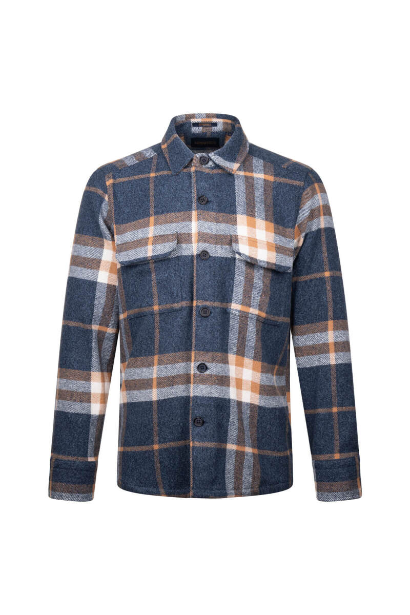 Lacivert Regular Fit Shacket Uzun Kol Pamuklu Kareli Gömlek - Hatemoğlu