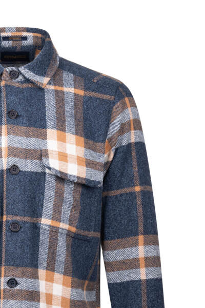 Lacivert Regular Fit Shacket Uzun Kol Pamuklu Kareli Gömlek - 3