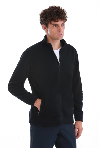 Lacivert Regular Fit Tam Fermuarlı Polar Sweatshirt 