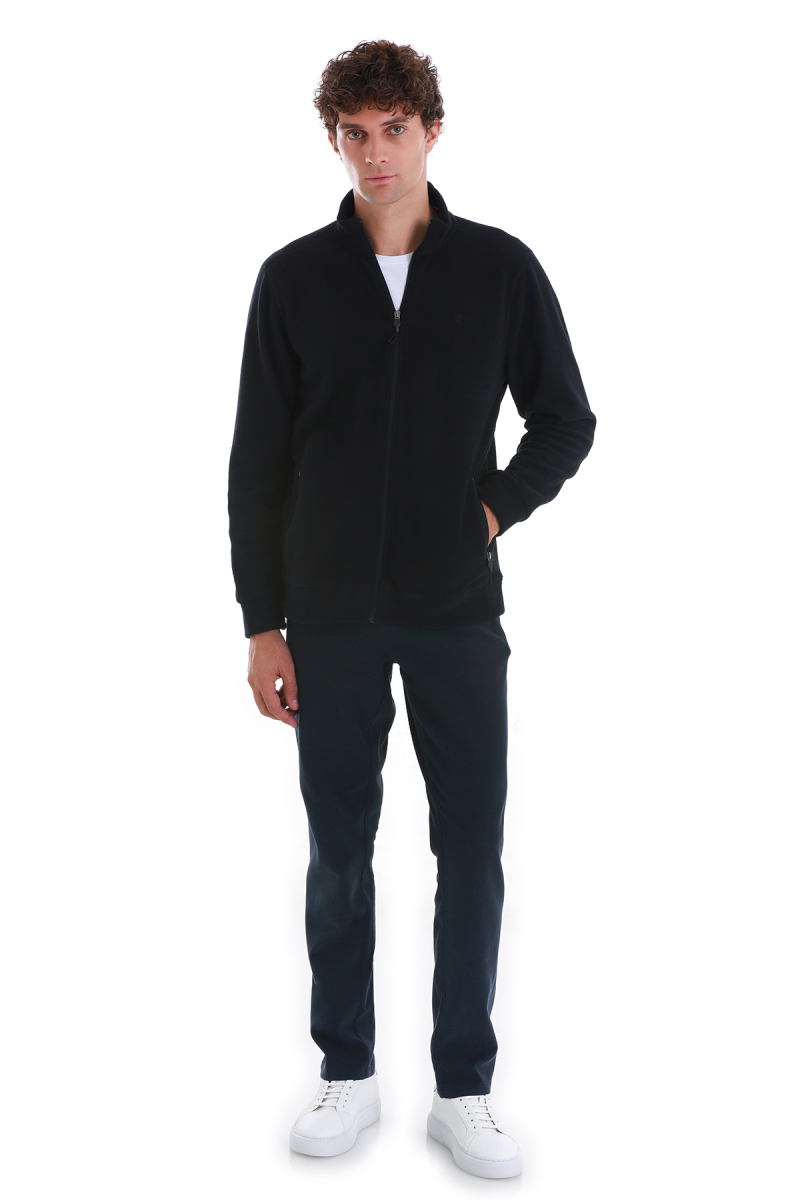Lacivert Regular Fit Tüylenme Yapmayan Soğuk Geçirmez Tam Fermuarlı Polar Sweatshirt - Hatemoğlu (1)
