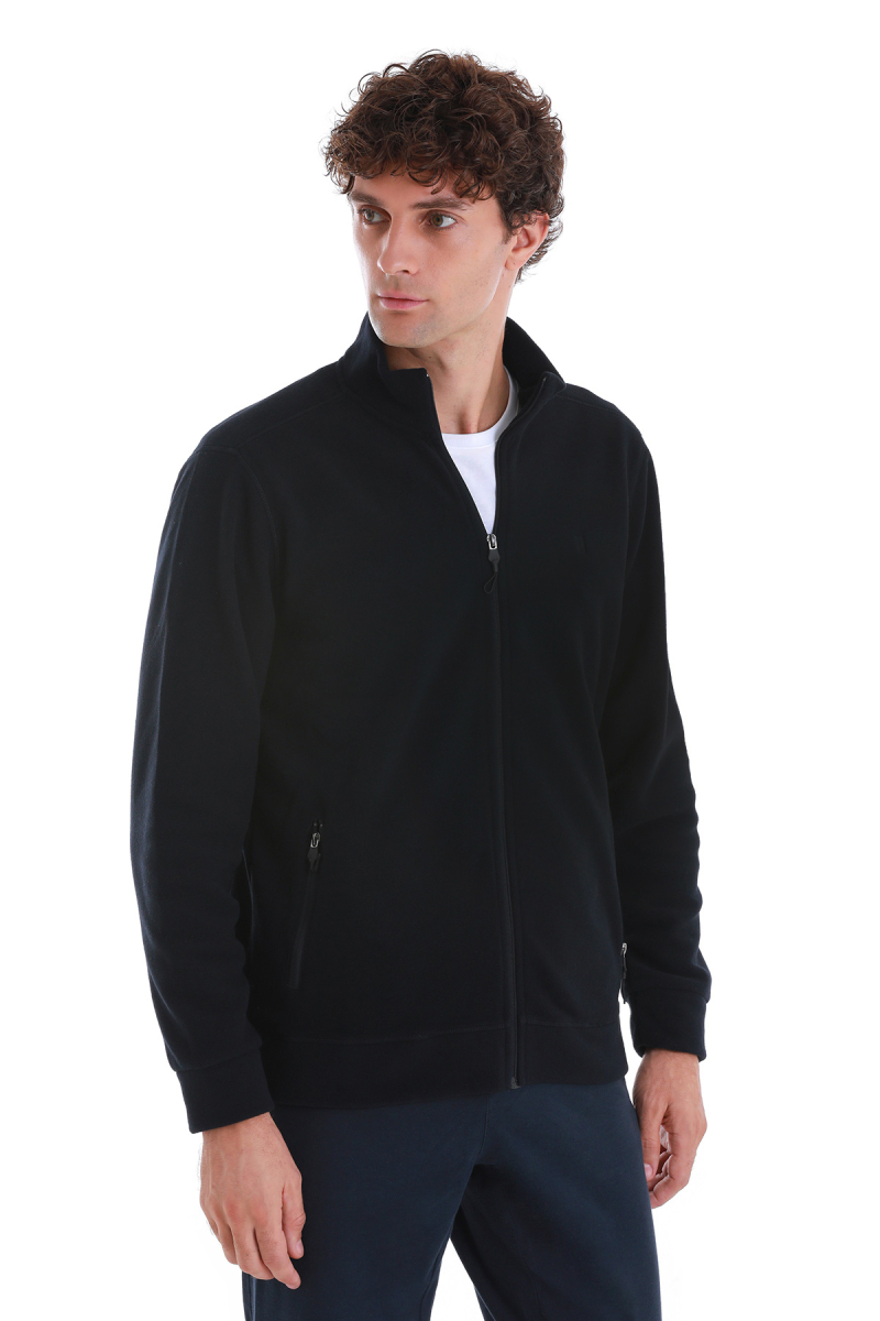 Lacivert Regular Fit Tüylenme Yapmayan Soğuk Geçirmez Tam Fermuarlı Polar Sweatshirt - Hatemoğlu (1)