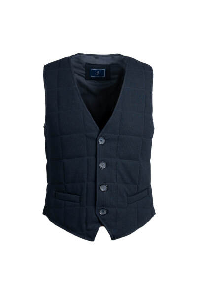 Lacivert Regular Fit V Yaka Kapitone Yelek 