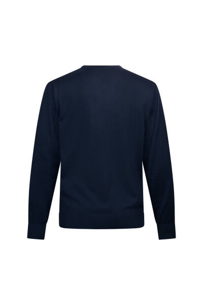 Lacivert Regular Fit V Yaka Yünlü Triko Kazak - 2