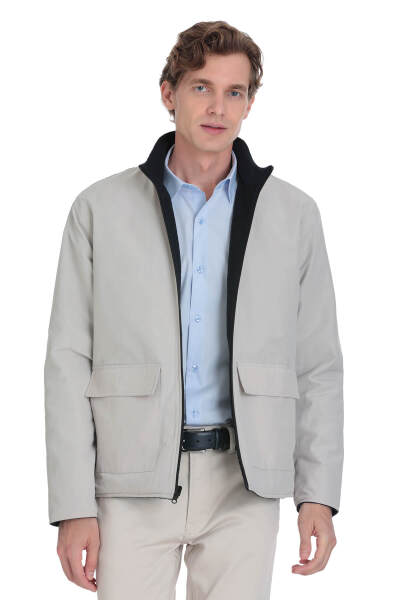 Lacivert Regular Fit Yarım Balıkçı Yaka Çift Taraflı Mevsimlik Mont - 5