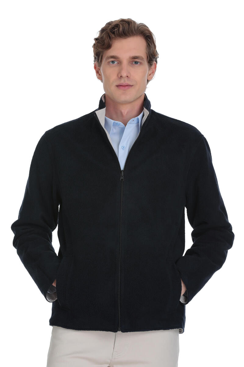 Lacivert Regular Fit Yarım Balıkçı Yaka Çift Taraflı Mevsimlik Mont - Saykı (1)