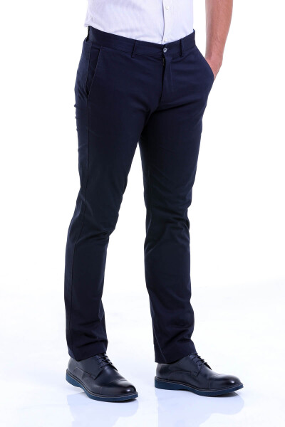Lacivert Regular Fit Düz Pamuklu Yandan Cep Kanvas Pantolon - 3