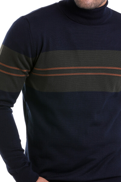 Lacivert Comfort Fit Jakarlı Balıkçı Yaka Yünlü Kazak - 5