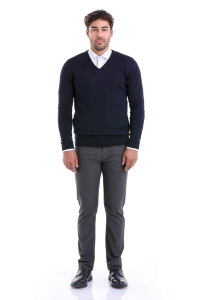 Lacivert Comfort Fit V Yaka Yünlü Kazak - 3
