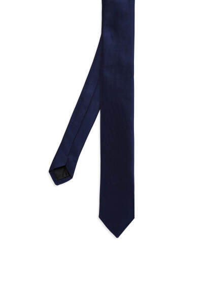 Lacivert Saten Kravat Mendil Set - 2