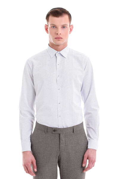 Beyaz Slim Fit Baskılı Pamuklu Slim Yaka Uzun Kollu Klasik Gömlek - 3