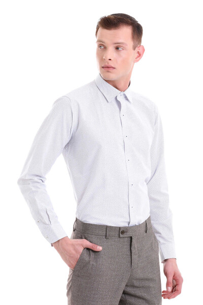 Beyaz Slim Fit Baskılı Pamuklu Slim Yaka Uzun Kollu Klasik Gömlek - 5