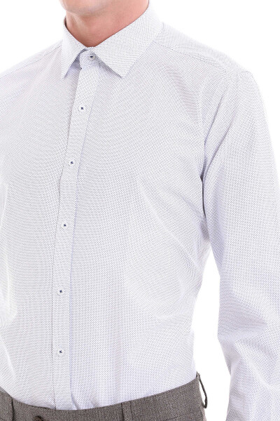 Beyaz Slim Fit Baskılı Pamuklu Slim Yaka Uzun Kollu Klasik Gömlek - 6