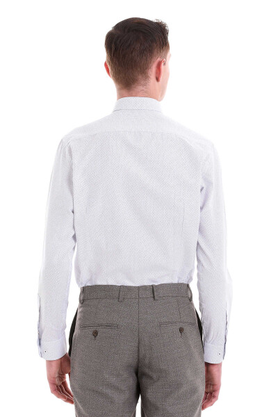 Beyaz Slim Fit Baskılı Pamuklu Slim Yaka Uzun Kollu Klasik Gömlek - 7