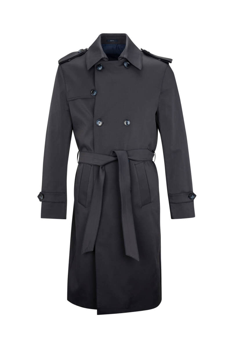 Lacivert Slim Fit Bebe Yaka Pamuklu Trençkot - Saykı