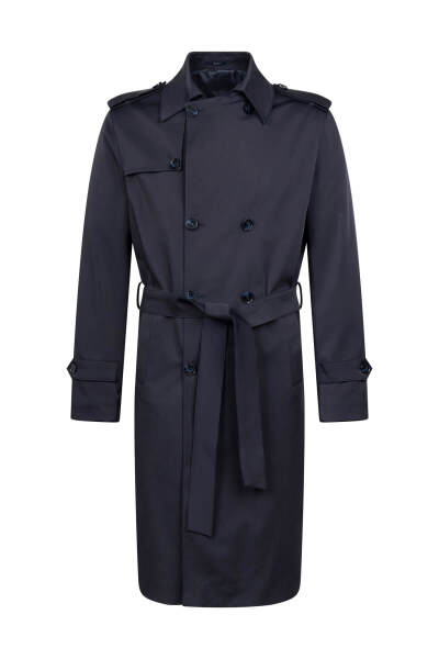 Lacivert Slim Fit Pamuklu Trençkot 