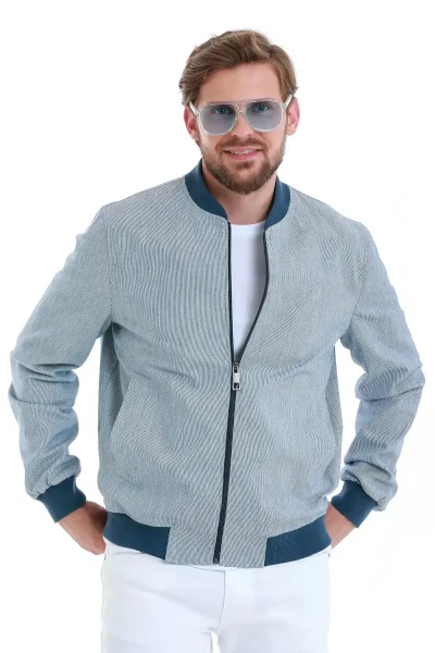 Lacivert Slim Fit Çizgili Mevsimlik Mont - 1