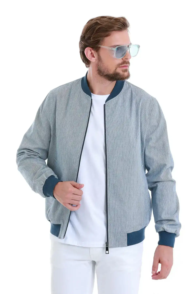 Lacivert Slim Fit Çizgili Mevsimlik Mont - Hatem Saykı (1)