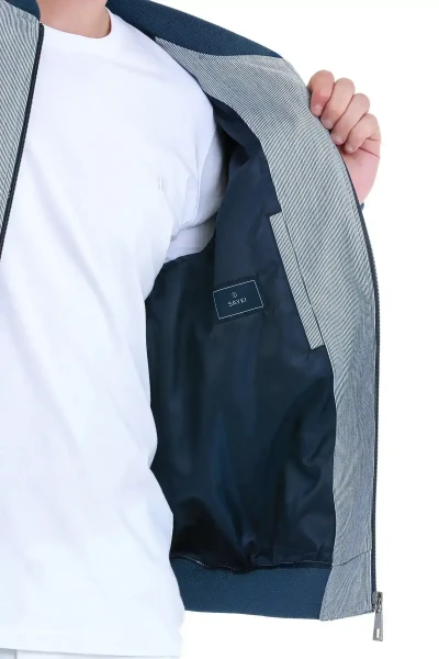 Lacivert Slim Fit Çizgili Mevsimlik Mont - 5
