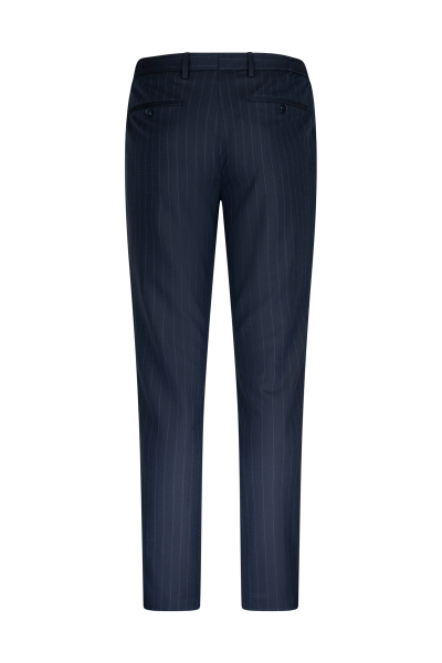 Lacivert Slim Fit Çizgili Mono Yaka Klasik Takım Elbise - 4