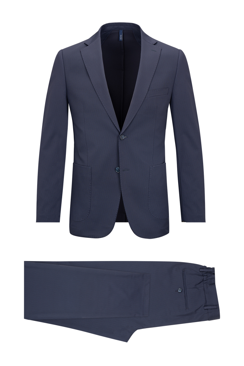 Lacivert Slim Fit Çizgili Mono Yaka Takım Elbise - Saykı