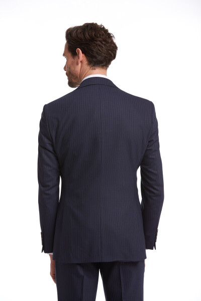 Lacivert Slim Fit Çizgili Takım Elbise - 2