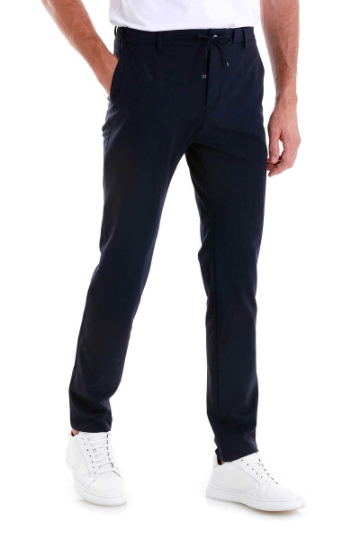 Lacivert Slim Fit Çizgili Yandan Cepli Jogger Pantolon - 3