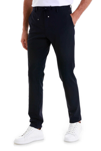 Lacivert Slim Fit Çizgili Yandan Cepli Jogger Pantolon - 4