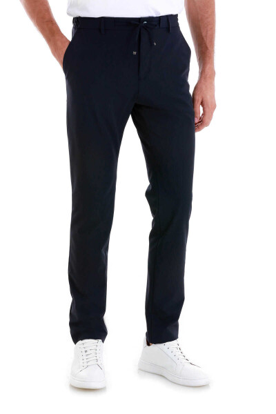 Lacivert Slim Fit Çizgili Yandan Cepli Jogger Pantolon - 5