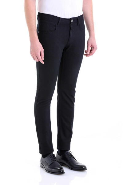 Lacivert Slim Fit Desenli Pamuklu 5 Cep Kanvas Pantolon - 2