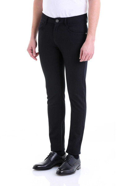 Lacivert Slim Fit Desenli Pamuklu 5 Cep Kanvas Pantolon - 3