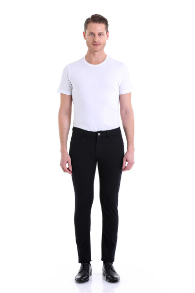 Lacivert Slim Fit Desenli Pamuklu 5 Cep Kanvas Pantolon - 4